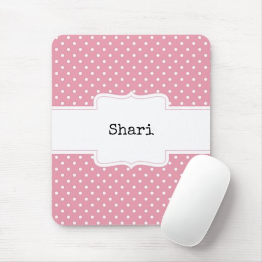 Roze en witte poka Dots gepersonaliseerd Muismat (Met muis)