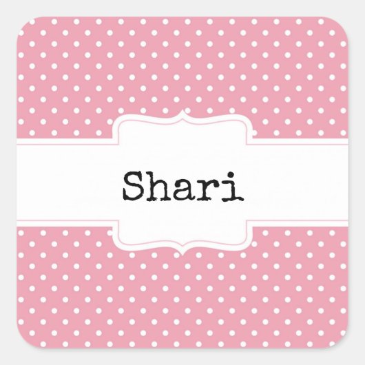 Roze en witte poka Dots gepersonaliseerd Vierkante Sticker (Voorkant)