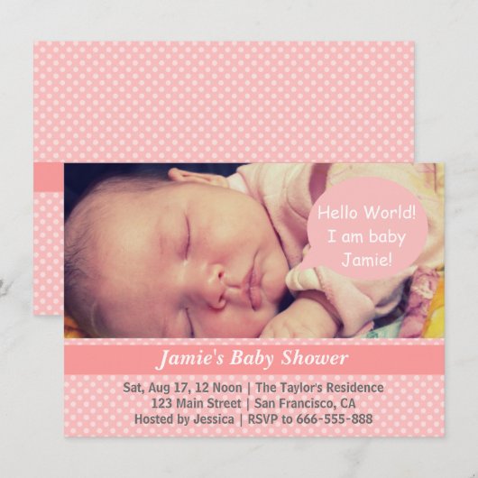 Roze en witte poka Dots Girl Baby shower Foto Kaart (Voorkant / Achterkant)