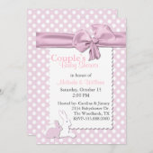 Roze en witte poka dots met Baby shower van konijn Kaart (Voorkant / Achterkant)
