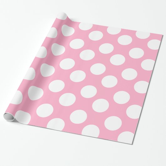 Roze en witte poka puntenpapier cadeaupapier (Uitgerold)