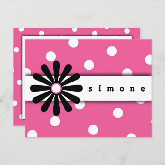Roze en witte poka-puntkaart notitiekaartje (Voorkant / Achterkant)
