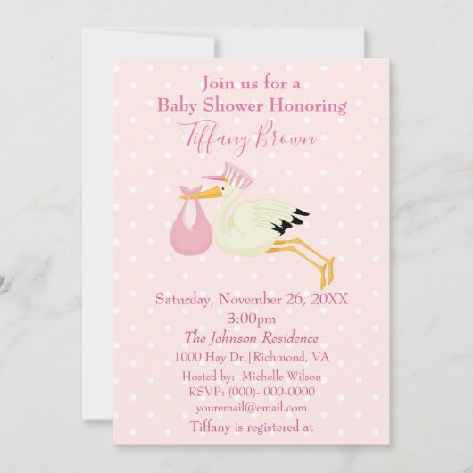 Roze en witte poka Stortstonk Baby shower Kaart (Voorkant)