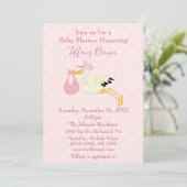 Roze en witte poka Stortstonk Baby shower Kaart (Staand voorkant)