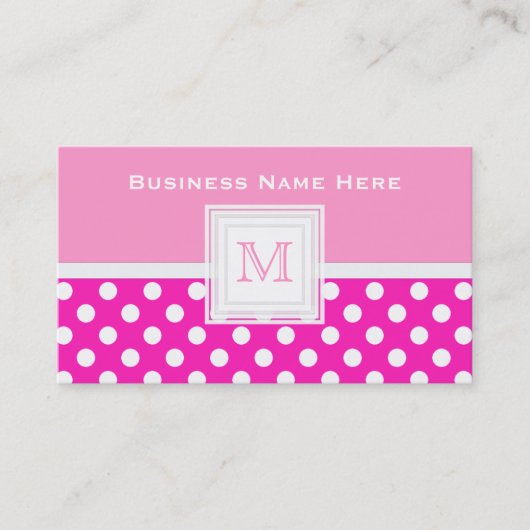Roze en witte pokadot: Monogram Visitekaartje (Voorkant)