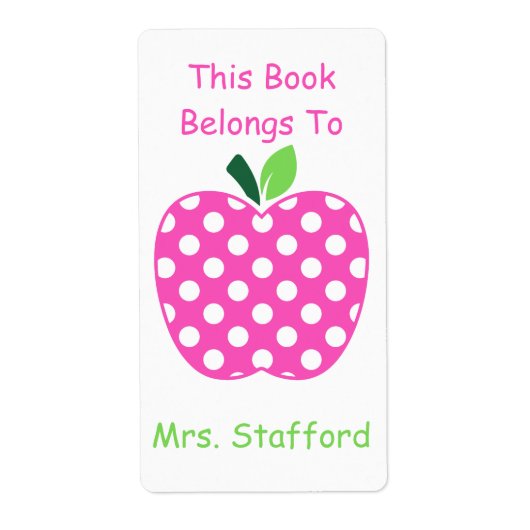 Roze en Witte Polka Dot Apple Gepersonaliseerd Etiket (Voorkant)