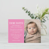 Roze en Witte Polka-dot Foto Baby Zegen Kaart (Staand voorkant)