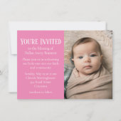 Roze en Witte Polka-dot Foto Baby Zegen Kaart (Voorkant)