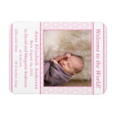 Roze en Witte Polka-Dot Geboorteaankondiging Magneet (Horizontaal)