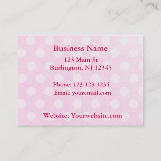 Roze en witte Polka Dot met Roze strik en glitter Visitekaartje (Achterkant)