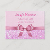 Roze en witte Polka Dot met Roze strik en glitter Visitekaartje (Voorkant)