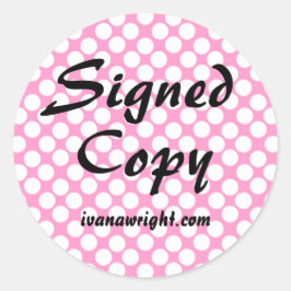 Roze en Witte Polka Dot Ondertekend Exemplaar met  Ronde Sticker