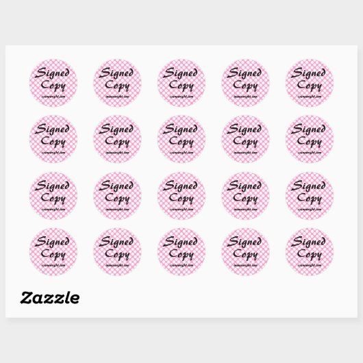 Roze en Witte Polka Dot Ondertekend Exemplaar met  Ronde Sticker (Vel)