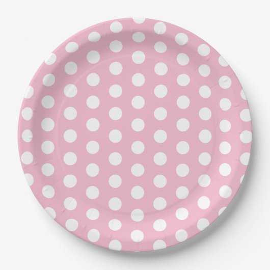 Roze en witte Polka Dot Party Papieren Bordje (Voorkant)