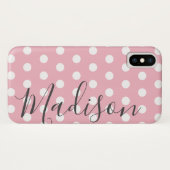 Roze en Witte Polka Dot Persoonlijke naam Case-Mate iPhone Case (Achterkant (horizontaal))