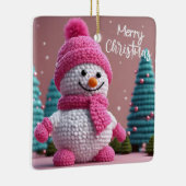 Roze en Witte Polka Dot Sneeuwman Keramisch Ornament (Rechts)