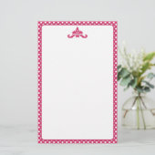 Roze en witte Polka Dot Stationery Briefpapier (Staand voorkant)