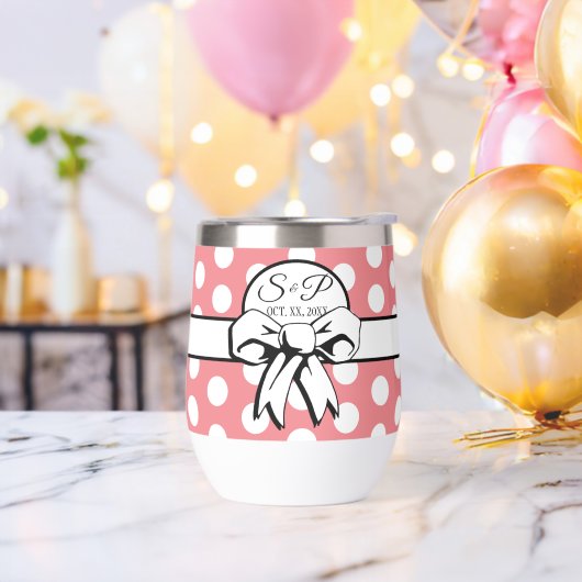 Roze en witte Polka Dot White Bow Gepersonaliseerd (Vrijgezellenfeest)