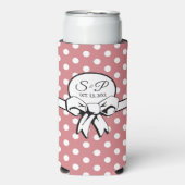 Roze en witte Polka Dot White Bow Gepersonaliseerd Seltzer Blikjeskoeler (Seltzer Voorkant)