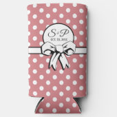 Roze en witte Polka Dot White Bow Gepersonaliseerd Seltzer Blikjeskoeler (Voorkant)