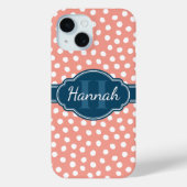 Roze en Witte Polka Dots Blauw Monogram Case-Mate iPhone Case (Achterkant)