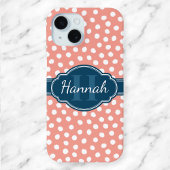 Roze en Witte Polka Dots Blauw Monogram iPhone 15 Case