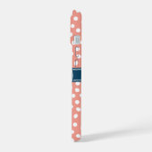 Roze en Witte Polka Dots Blauw Monogram iPhone 15 Case (Linkerkant)