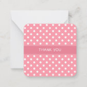 Roze en witte polka puni mini dank je kaart notitiekaartje (Voorkant)