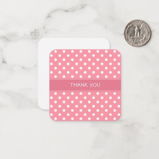 Roze en witte polka puni mini dank je kaart notitiekaartje (Voorkant / Achterkant in situ)