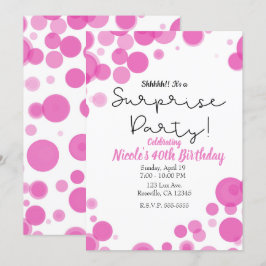 Roze en witte polka stip bubbels verrassingsfeest kaart