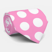 Roze en witte polka stip das (Opgerold)
