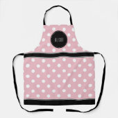 Roze en witte polka stip met zwart monogram schort (Voorkant)