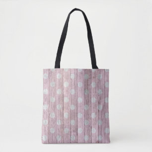 roze en witte polka stip roesthout tote bag