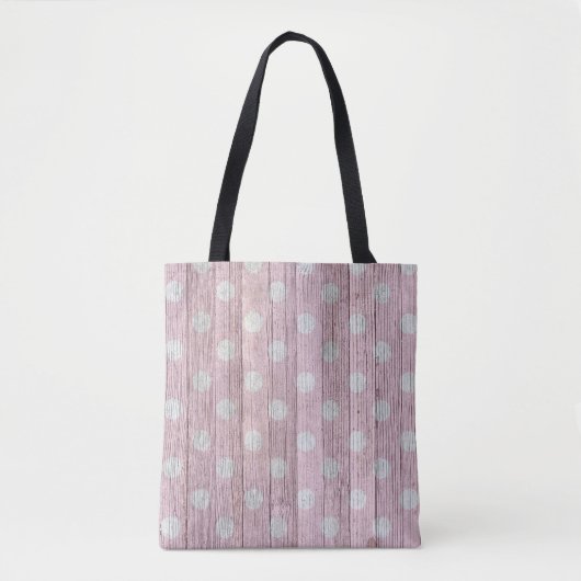 roze en witte polka stip roesthout tote bag (Voorkant)
