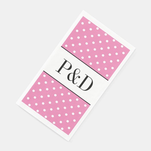 Roze en witte polka stippen aangepaste monogram servet (Hoek)