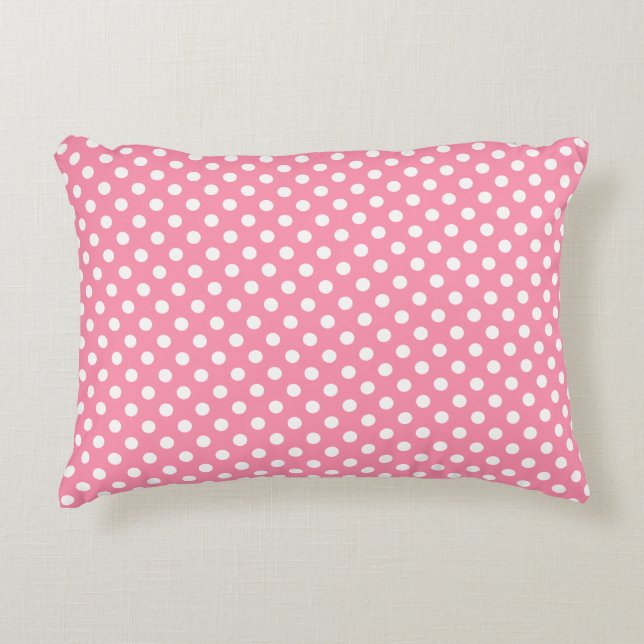 Roze en witte polka stippen accent kussen (Voorkant)