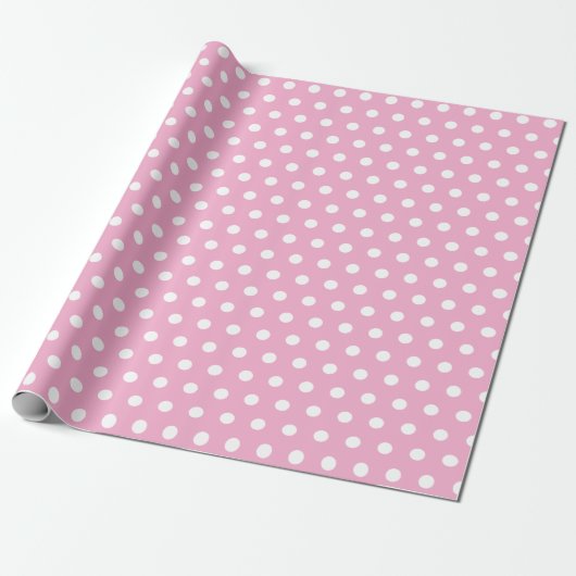 roze en witte polka stippen cadeaupapier (Uitgerold)