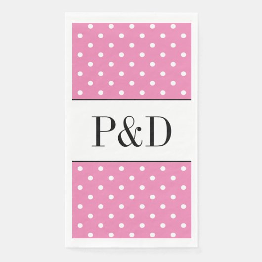 Roze en witte polka stippen custom monogram servet (Voorkant)