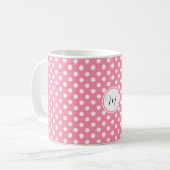Roze en witte polka stippen koffiemok (Voorkant links)