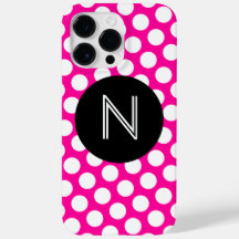 Roze en witte polka stippen Zwarte cirkel monogram