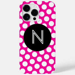 Roze en witte polka stippen Zwarte cirkel monogram Case-Mate iPhone Case