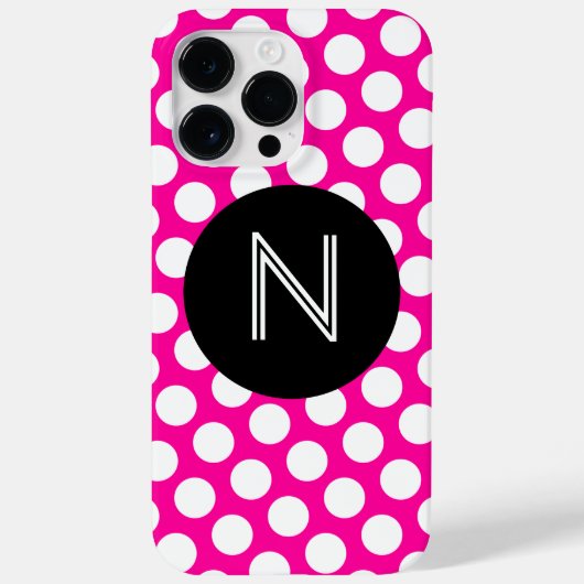Roze en witte polka stippen Zwarte cirkel monogram Case-Mate iPhone Case (Achterkant)
