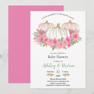 Roze en witte pompoen Baby shower Kaart