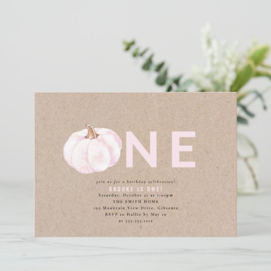 Roze en witte pompoen Eerste uitnodiging van een d (Staand voorkant)