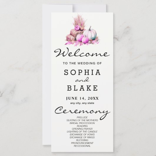 Roze en Witte Pompoenen Herfst Wit Huwelijksprogra (Voorkant)