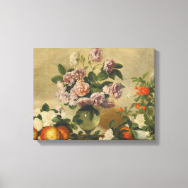 Roze en witte pony bloemen (nog steeds volgroeide  canvas afdruk