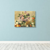 Roze en witte pony bloemen (nog steeds volgroeide  canvas afdruk (Insitu (Houten vloer))