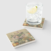 Roze en witte pony bloemen (nog steeds volgroeide stenen onderzetter (Zijkant)