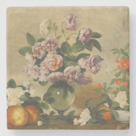 Roze en witte pony bloemen (nog steeds volgroeide  stenen onderzetter