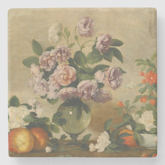 Roze en witte pony bloemen (nog steeds volgroeide stenen onderzetter (Voorkant)